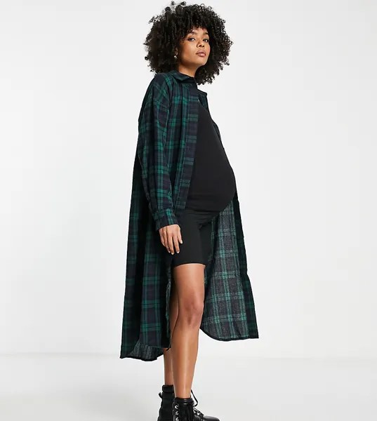 Синяя рубашка макси в клетку Missguided Maternity-Разноцветный