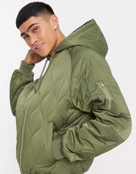 Зеленый бомбер в стиле oversized с капюшоном ASOS DESIGN-Зеленый цвет
