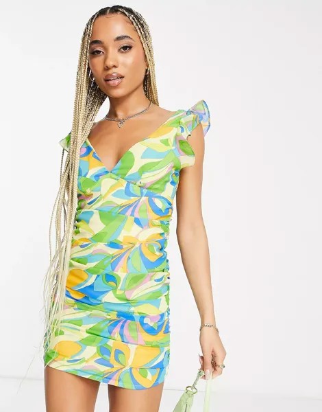 Сарафан Asos Design ruched side cami in abstract floral, мультиколор