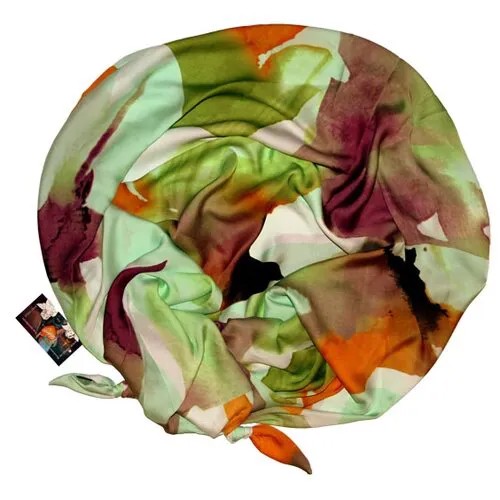 Шарф женский весенний, вискоза, шёлк, полиэстер, зелёный, двойной шарф-долька Оланж Ассорти серия Марокко с узелками