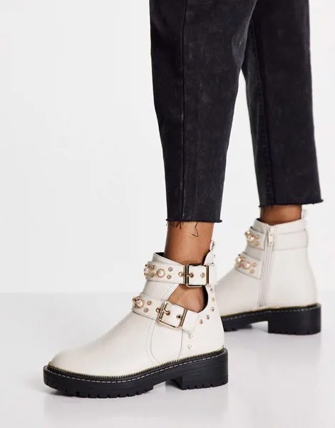 Белые ботинки с пряжками и отделкой Miss Selfridge Adonis-Белый