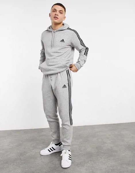 Серые джоггеры с тремя полосками adidas Performance Essential-Серый