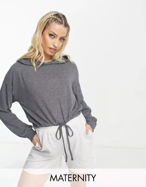 Серый укороченный вязаный худи с длинными рукавами Mamalicious Maternity Mama.licious