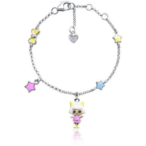 Детский серебряный браслет на цепи Пинки UMI Dolls 419564900605 UmaUmi, средний вес изделия 4.03 гр., длина 16.5 см.