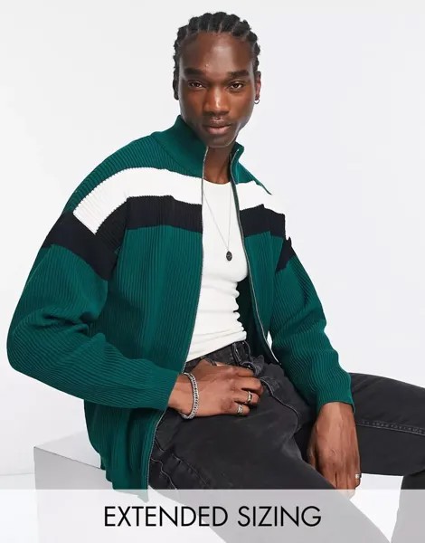 Зеленая спортивная куртка в рубчик с полосками ASOS
