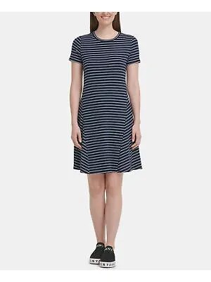 DKNY Женское темно-синее полосатое платье-рубашка выше колена с коротким рукавом Размер: XS