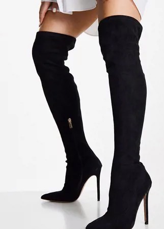 Черные ботфорты на каблуках ASOS DESIGN Petite Koko-Черный цвет