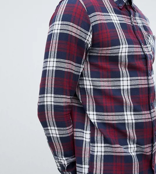 Фланелевая рубашка с карманом, пуговицами и принтом тартан D-Struct TALL-Красный