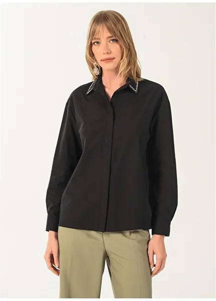 Черная женская рубашка с воротником NGSTYLE