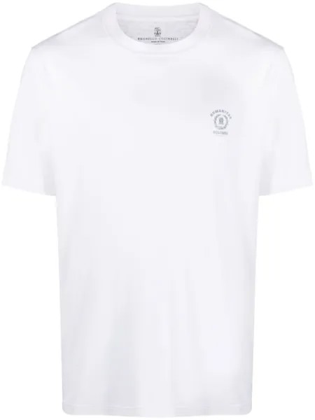 Brunello Cucinelli logo-print cotton-silk-blend T-shirt, белый