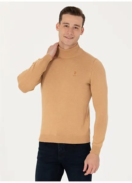 Мужской свитер приталенного кроя с водолазкой песочного меланжа U.S. Polo Assn.