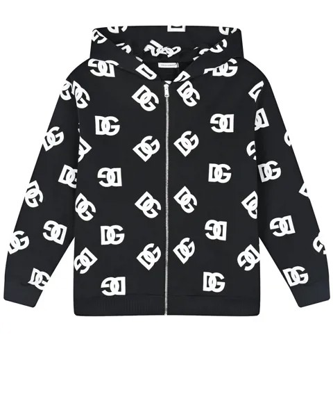 Черная спортивная куртка со сплошным белым лого Dolce&Gabbana детская