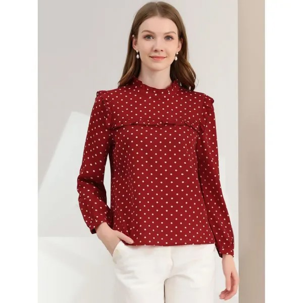 Женская винтажная блузка в горошек с воротником-стойкой и рюшами на День святого Валентина, топ ALLEGRA K, белый