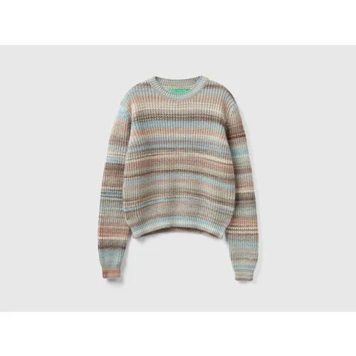 Джемпер UNITED COLORS OF BENETTON, шерсть, длинный рукав, свободный силуэт, вязаный, без карманов, размер XS, мультиколор