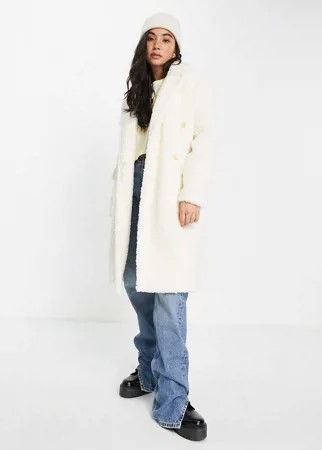 Удлиненное пальто из искусственного меха кремового цвета Miss Selfridge-Белый