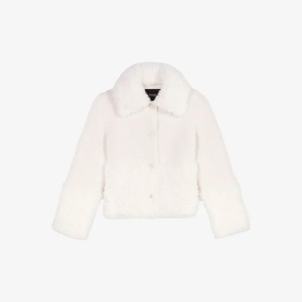 Пальто из искусственного меха контрастной фактуры с широким воротником Maje, цвет blanc