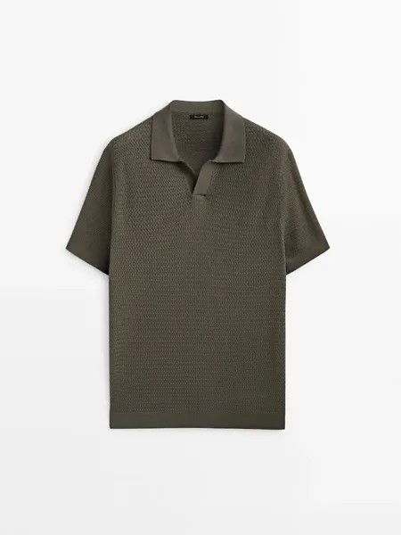 Свитер с короткими рукавами Massimo Dutti Textured Polo, хаки