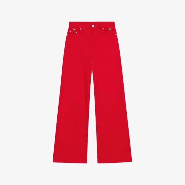 Широкие джинсы из эластичного денима с завышенной талией и декором клевера Maje, красный