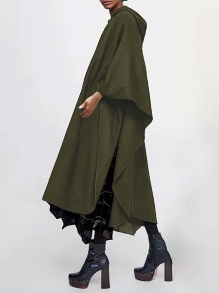 Однотонное асимметричное повседневное пальто-накидка с капюшоном для Женское