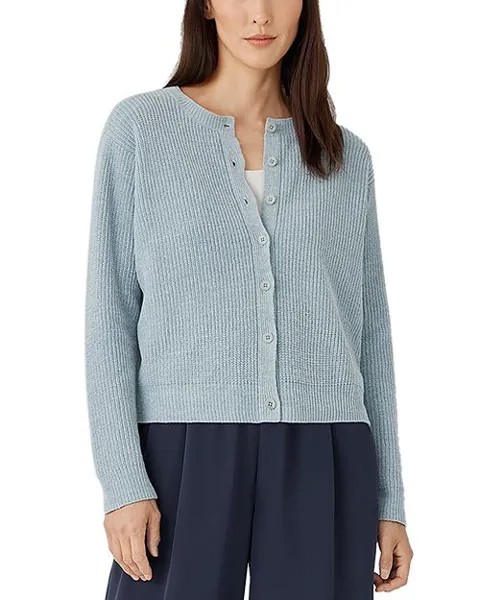 Кардиган из хлопковой синели с круглым вырезом Eileen Fisher, цвет Blue