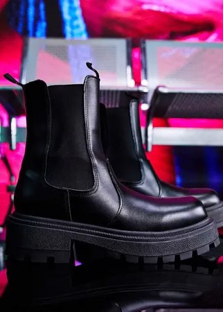 Черные ботинки челси на очень массивной подошве с квадратным носом из искусственной кожи ASOS DESIGN-Черный цвет