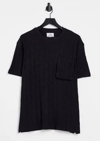 Черная футболка в стиле oversized с жаккардовым рисунком-монограммой Sixth June-Черный цвет