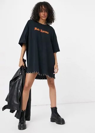 Винтажное oversized платье-футболка с принтом 