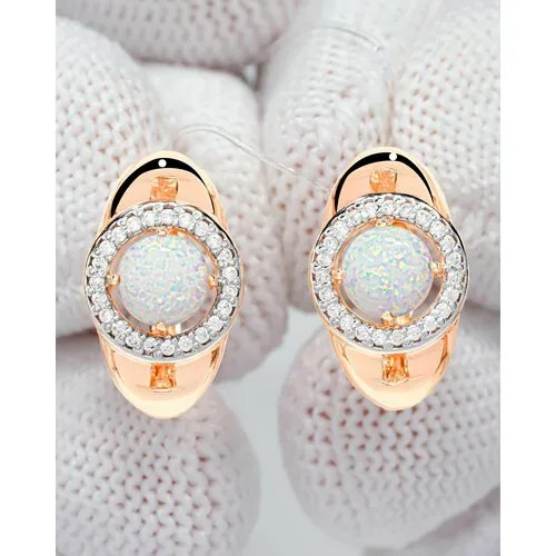 Серьги Trade Jewelry из серебра 925 пробы (покрытие золото 585) с опалом и белыми фианитами