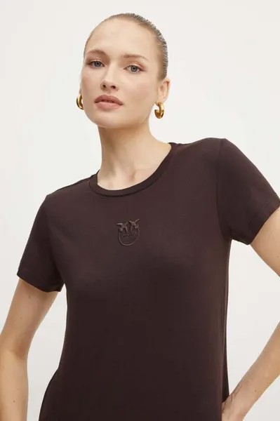 Хлопковая футболка Pinko, коричневый