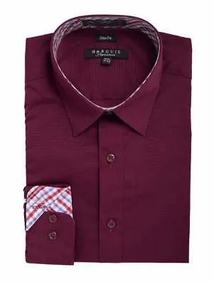 Однотонная однотонная бордово-красная классическая рубашка из смесового хлопка с воротником Marquis