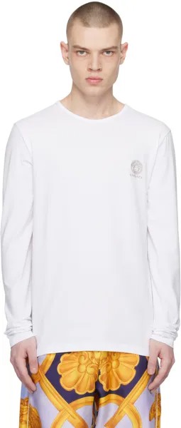 Белая футболка с длинным рукавом с изображением медузы Versace Underwear