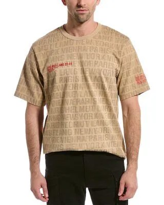 Helmut Lang Тяжелая футболка с повторяющимся логотипом, мужская, бежевая, M