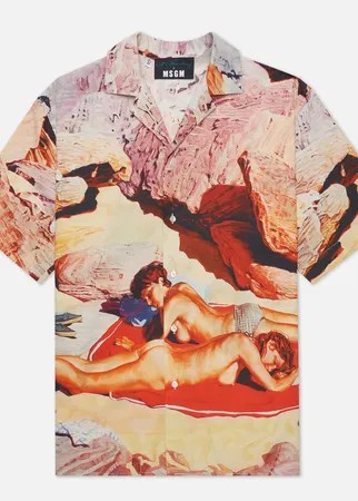 Мужская рубашка MSGM x Seth Armstrong Capsule Print 3, цвет бежевый, размер 38