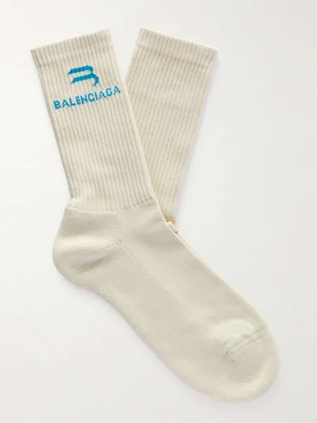 Носки с логотипом и жаккардом в рубчик из смесового хлопка BALENCIAGA, бежевый