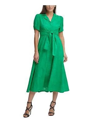 DKNY Женское зеленое платье-рубашка миди с завязкой спереди и пуговицами спереди, с короткими рукавами 2