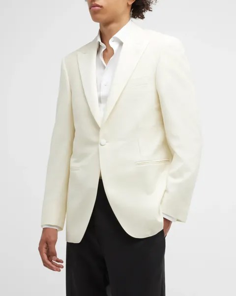 Мужской смокинг из однотонной шерсти Canali, цвет White