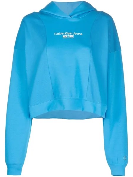 Calvin Klein Jeans укороченное худи с логотипом, синий