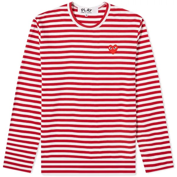 Футболка Comme des Garcons Play Long Sleeve Heart Stripe Logo Tee