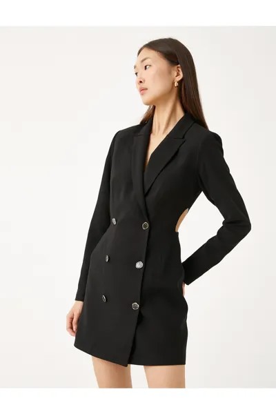 Платье-пиджак двубортное с окном и деталями Koton, черный