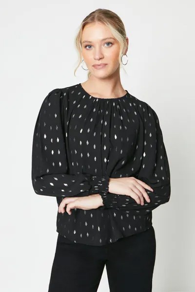Блузка с присборенными манжетами Dorothy Perkins, черный