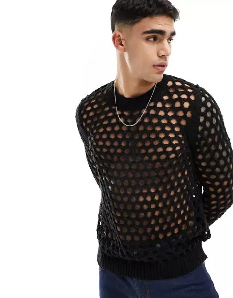 Черный вязаный джемпер широкой вязки ASOS