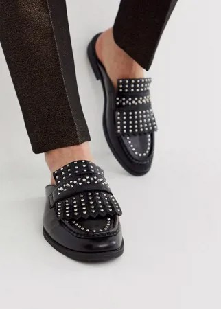Черные лоферы-мюли из искусственной кожи с бахромой и заклепками ASOS DESIGN-Черный