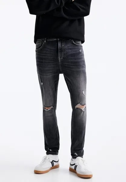 Зауженные джинсы PULL&BEAR, темно-серый