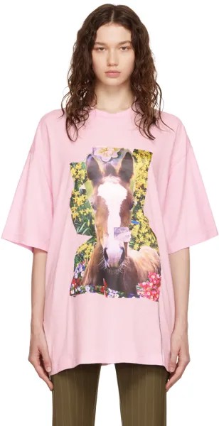 Розовая футболка с изображением лошади Acne Studios