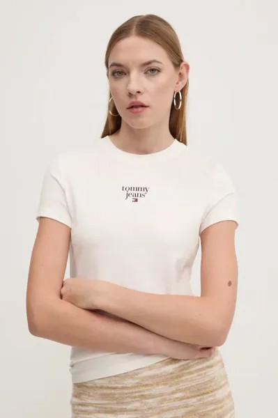 Хлопковая футболка Tommy Jeans, бежевый