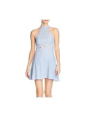KEEPSAKE Женское голубое мини-платье без рукавов с расклешенной юбкой и деталями 8