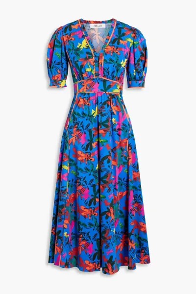 Платье миди из хлопкового поплина Devon с цветочным принтом Diane Von Furstenberg, королевский синий