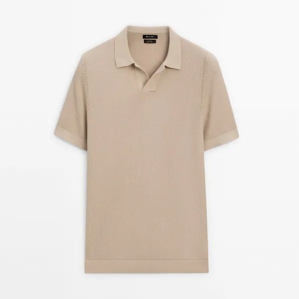 Футболка-поло Massimo Dutti Cotton Knit With Short Sleeves, песочный