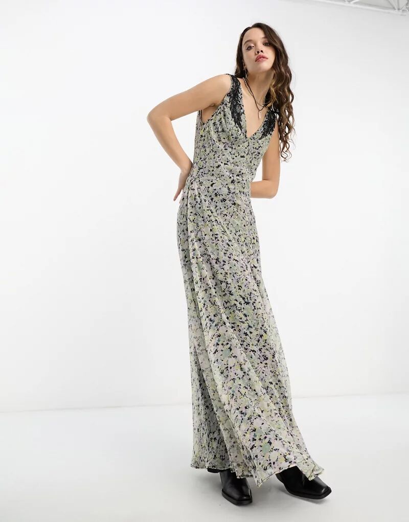 Асимметричное платье из кружева с размытым цветочным узором Reclaimed Vintage