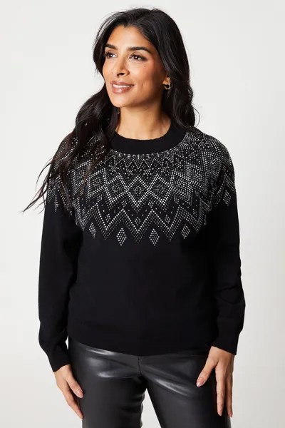 Джемпер Fair Isle с миниатюрными заклепками Wallis, черный